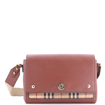 Burberry Note Crossbody Bag Leather with Vintage Check Canvas Medium