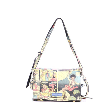 Prada Etiquette Flap Bag Printed Leather Small