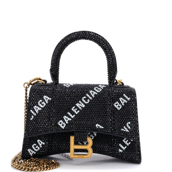 Balenciaga Hourglass Top Handle Bag Suede and Allover Logo Crystals XS