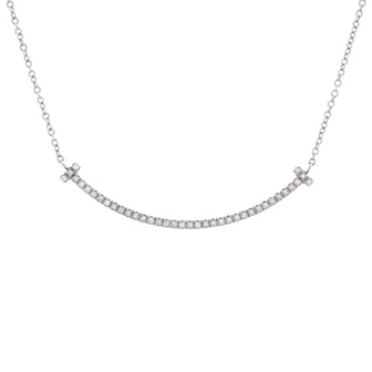 Tiffany & Co. T Smile Pendant Necklace 18K White Gold with Diamonds Small