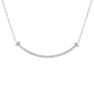 Tiffany & Co. T Smile Pendant Necklace 18K White Gold with Diamonds Small