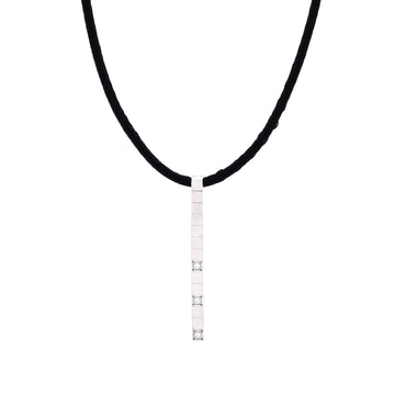 Cartier Lanieres Bar Pendant Necklace 18K White Gold with Diamonds and Cord