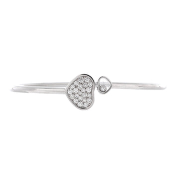 Chopard Happy Diamonds Heart Cuff Bracelet 18K White Gold with Pave Diamonds and 1 Floating Diamond