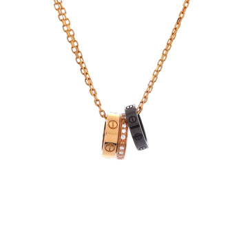 Cartier Love 3 Ring Pendant Necklace 18K Rose Gold and Ceramic with Diamonds