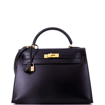 Hermes Kelly Handbag Black Box Calf with Gold Hardware 32