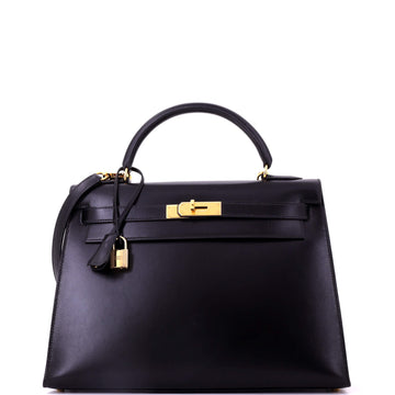Hermes Kelly Handbag Black Box Calf with Gold Hardware 32