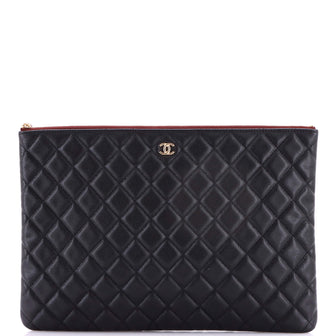 Chanel O Case Clutch Quilted Caviar Large