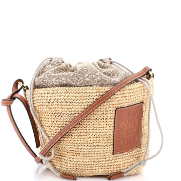 Loewe Pochette Crossbody Bag Woven Raffia and Leather with Anagram Jacquard