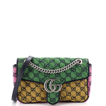 Gucci GG Marmont Flap Bag Diagonal Quilted GG Canvas with Leather Small