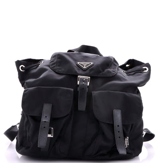Prada Vela Double Front Pocket Backpack Tessuto with Saffiano Leather Medium