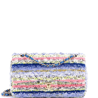 Chanel Classic Single Flap Bag Quilted Tweed and Ribbon Medium