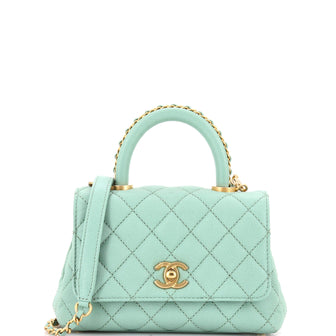 Chanel Coco Top Handle Bag Quilted Caviar with Chain Detail Handle Extra Mini