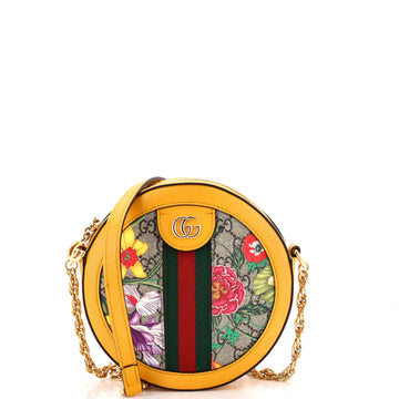Gucci Ophidia Round Shoulder Bag Flora GG Coated Canvas Mini