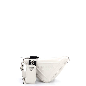 Prada Triangle Logo Zip Crossbody Bag Embossed Leather Mini