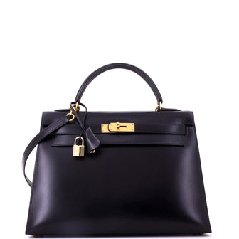 Hermes Kelly Handbag Black Box Calf with Gold Hardware 32