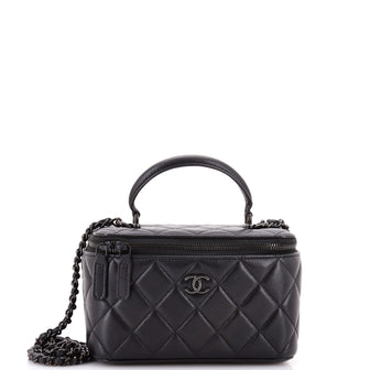 Chanel So Black Top Handle Vanity Case with Chain Quilted Lambskin Small