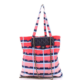 Chanel Foldable Tote Bag with Chain Quilted Caviar with Printed Nylon