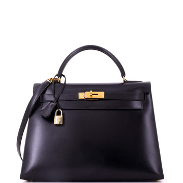 Hermes Kelly Handbag Black Box Calf with Gold Hardware 32