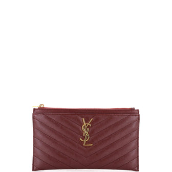 Saint Laurent Classic Monogram Zip Bill Pouch Matelasse Chevron Leather Medium