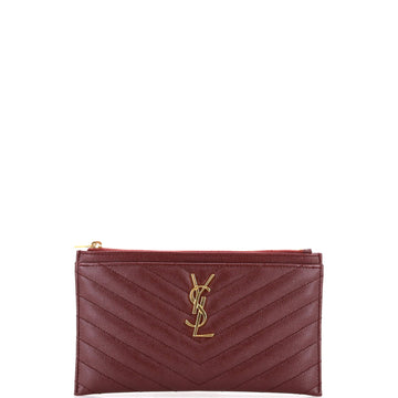Saint Laurent Classic Monogram Zip Bill Pouch Matelasse Chevron Leather Medium