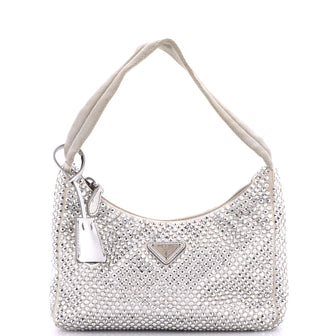 Prada Re-Edition 2000 Hobo Crystal Embellished Satin Mini