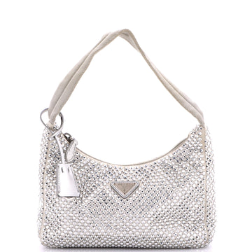 Prada Re-Edition 2000 Hobo Crystal Embellished Satin Mini