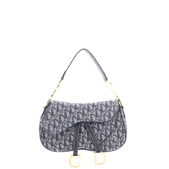 Christian Dior Vintage Double Saddle Bag Diorissimo Canvas