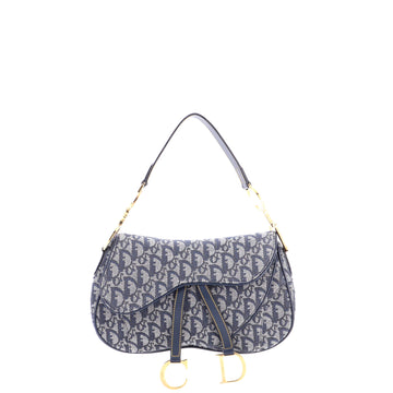Christian Dior Vintage Double Saddle Bag Diorissimo Canvas