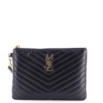 Saint Laurent Classic Monogram Wristlet Pouch Matelasse Chevron Leather Small