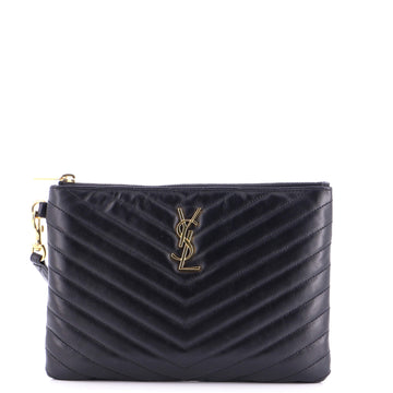 Saint Laurent Classic Monogram Wristlet Pouch Matelasse Chevron Leather Small