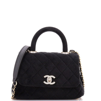 Chanel Coco Top Handle Bag Quilted Velvet with Crystal Detail Extra Mini