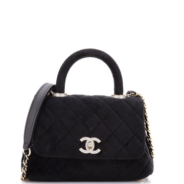 Chanel Coco Top Handle Bag Quilted Velvet with Crystal Detail Extra Mini