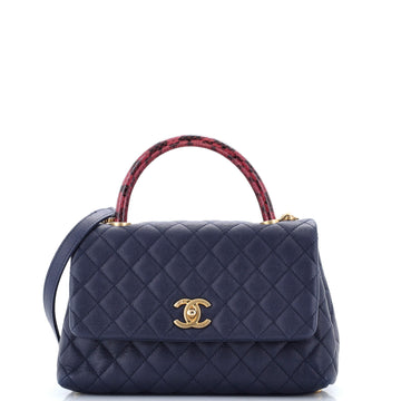 Chanel Coco Top Handle Bag Quilted Caviar with Lizard Small