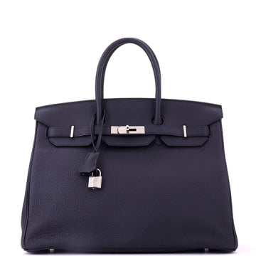 Hermes Birkin Handbag Blue Togo with Palladium Hardware 35