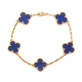 Van Cleef & Arpels Vintage Alhambra 5 Motifs Bracelet 18K Yellow Gold and Agate
