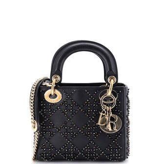 Christian Dior Lady Dior Chain Bag Crystal Embellished Cannage Quilt Leather Mini