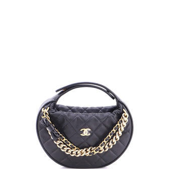 Chanel Double Chain Bow Hobo Pouch Quilted Caviar Mini