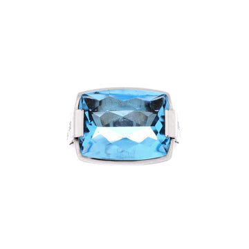 Bvlgari Metropolis Ring 18K White Gold and Blue Topaz