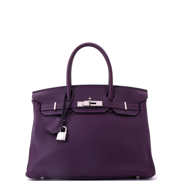 Hermes Birkin Handbag Purple Clemence with Palladium Hardware 30