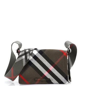 Burberry ML Trench Crossbody Messenger Bag Check Canvas