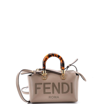 Fendi Logo By The Way Top Handle Bag Embossed Leather Mini