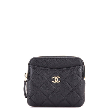 Chanel Square Zip Around Card Holder Wallet Quilted Caviar