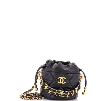 Chanel Coco First Bucket Clutch With Chain Quilted Caviar Mini