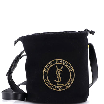 Saint Laurent Rive Gauche Drawstring Bucket Bag Embroidered Wool