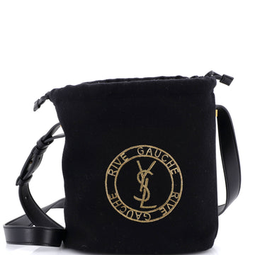 Saint Laurent Rive Gauche Drawstring Bucket Bag Embroidered Wool