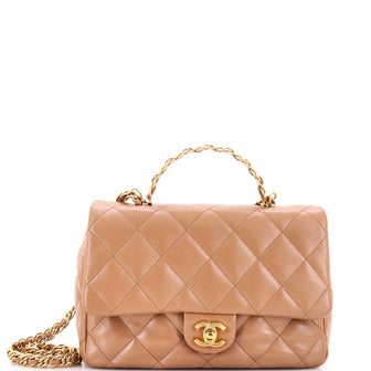 Chanel Golden Links Top Handle Flap Bag Quilted Shiny Lambskin Medium