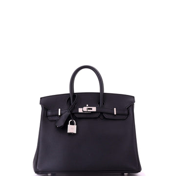 Hermes Birkin Handbag Black Epsom with Palladium Hardware 25