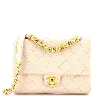 Chanel Logo Letters Chanel Touch Chain Flap Bag Quilted Lambskin Medium