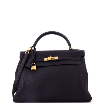 Hermes Kelly Handbag Black Togo with Gold Hardware 32