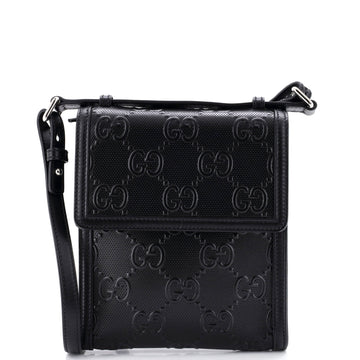 Gucci Flap Crossbody Bag GG Embossed Perforated Leather Small